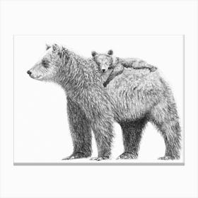 Grizzly Mother With Cub Canvas Print