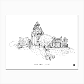 Champa Temple Vietnam Cultural Architecture Pen Ink Drawing Canvas Print