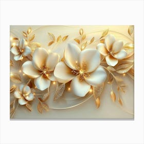 3d Flowers in Gold and Cream Colors 1 Canvas Print