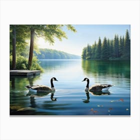 Canadian Goose And Actor Ryan Gosling Engaged In An Animated Conversation Floating Effortlessly On 2 Canvas Print