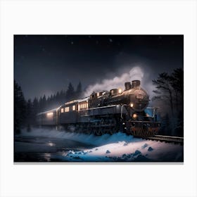 Steam Train in a winter forest #2 - Oil Painting Canvas Print