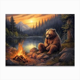 Bear Campfire 1 Canvas Print