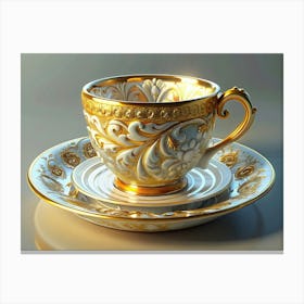 White Porcelain Tea Cup With Gold Accents Canvas Print