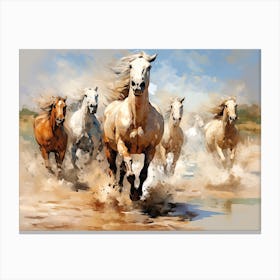 Horses Painting In Mendoza, Argentina, Landscape 3 Canvas Print