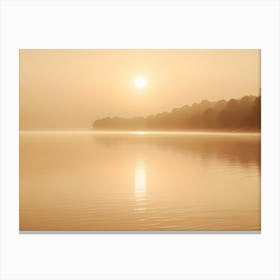 A Peaceful And Serene Image Of A Foggy Sunrise Over A Lake With Trees In The Background, Creating A Sense Of Tranquility And Beauty Canvas Print