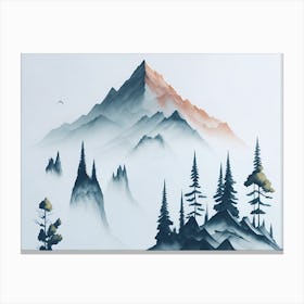 Mountain And Forest In Minimalist Watercolor Horizontal Composition 1 Canvas Print