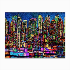 Vancouver Marina - In Vancouver At Night Canvas Print