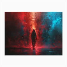 Man Standing In Front Of A Fire Canvas Print