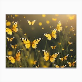 Yellow Butterflies Flying In The Grass Canvas Print