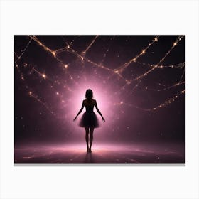 Silhouette Of A Woman In A Flowing Dress, Standing In A Glowing, Ethereal Space Surrounded By Delicate, Glowing Lines Canvas Print