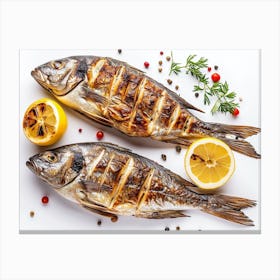 Two Grilled Fish On White Background 2 Canvas Print