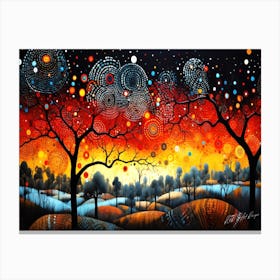 Autumn Night 3 - Aboriginal Dot Abstract Canvas Print