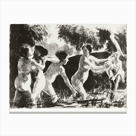 Bathers Wrestling (ca. 1896), Camille Pissarro Canvas Print