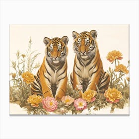 Floral Animal Illustration Bengal Tiger 2 Canvas Print