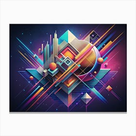 Geometric Abstract Composition With Vibrant Colors And 3d Shapes 1 Canvas Print