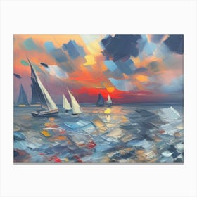 Sailboats At Sunset 1 Canvas Print