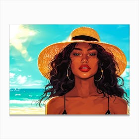 Illustration of an African American woman at the beach 28 Canvas Print