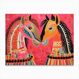 Horse 3 Folk Style Animal Illustration Canvas Print