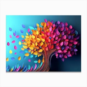 Colorful 3d Tree With Leaves On Hanging Branches Canvas Print