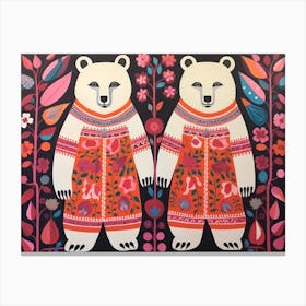 Polar Bear 3 Folk Style Animal Illustration Canvas Print