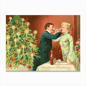 Couple is Drinking champagne, Funny Christmas Greeting Canvas Print