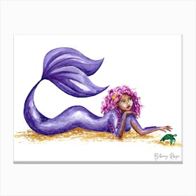 Mermaid with a turtle friend - Tiana Canvas Print