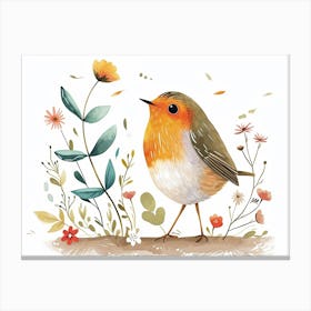 Little Floral Robin 3 Canvas Print
