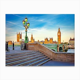 Palace Of Westminster With Elizabeth Tower And Westminster Bridge Canvas Print