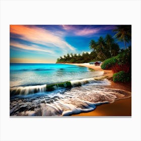 Tropical Beach At Sunset Canvas Print