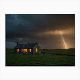 Lightning Over A Cottage 2 Canvas Print