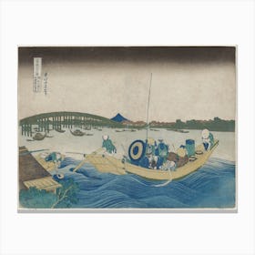 Viewing Sunset Over Ryōgoku Bridge From The Onmaya Embankment , Katsushika Hokusai Canvas Print
