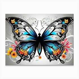 Butterfly With Flowers 4 Canvas Print