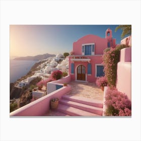 Pink House In Santorini Canvas Print