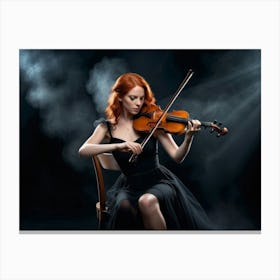 Redhead woman playing on a violin on a black stage 3 Canvas Print