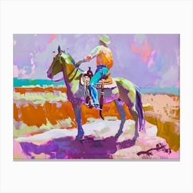 Neon Cowboy In Grand Canyon Arizona Painting Canvas Print