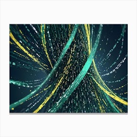 Abstract Swirls Of Green And Yellow Light Trails, Data Stream Canvas Print