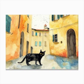 Black Cat In Pisa, Italy, Street Art Watercolour Painting 3 Canvas Print