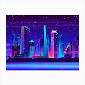 Cityscape At Night - Synthwave Neon City 1 Canvas Print