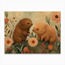 Floral Animal Illustration Porcupine 1 Canvas Print