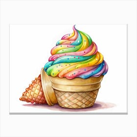 Rainbow Ice Cream Cone With Sprinkles Canvas Print