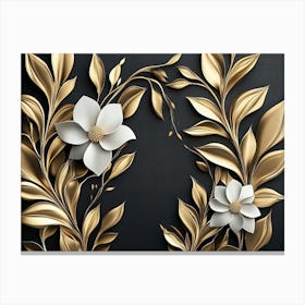 Gold Leaves And Flowers Canvas Print