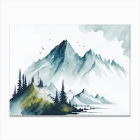 Mountain And Forest In Minimalist Watercolor Horizontal Composition 338 Canvas Print