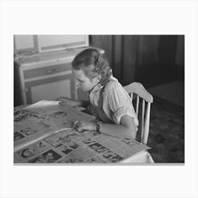 Rustan S Daughter Reading A Sunday Paper,Rustan Brothers Farm Near Dickens,Iowa By Russell Lee Canvas Print