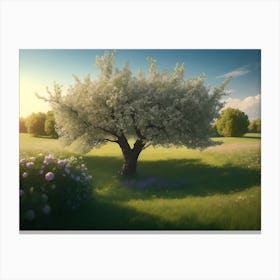 Apple Trees Amidst Surrounding Meadow Canvas Print