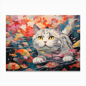 British Shorthair Cat Swimming In The Sea Canvas Print