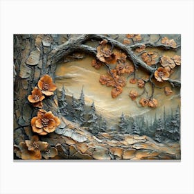 3d Painting Of Lifelike Tree Bark Textures And Woodland Beauty Of Natural Landscape Canvas Print