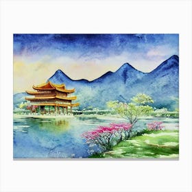 Pagoda On The Azure Lake  Canvas Print