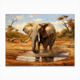 African Elephant In Water Realism3 Canvas Print