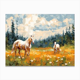 Horses Painting In Appalachian Mountains, Usa, Landscape 2 Canvas Print