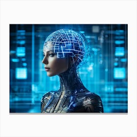 A Cybernetic Womans Head Abstractly Adorned With A Mesmerizing Grid Pattern Symbolizing Innovation (4) Canvas Print